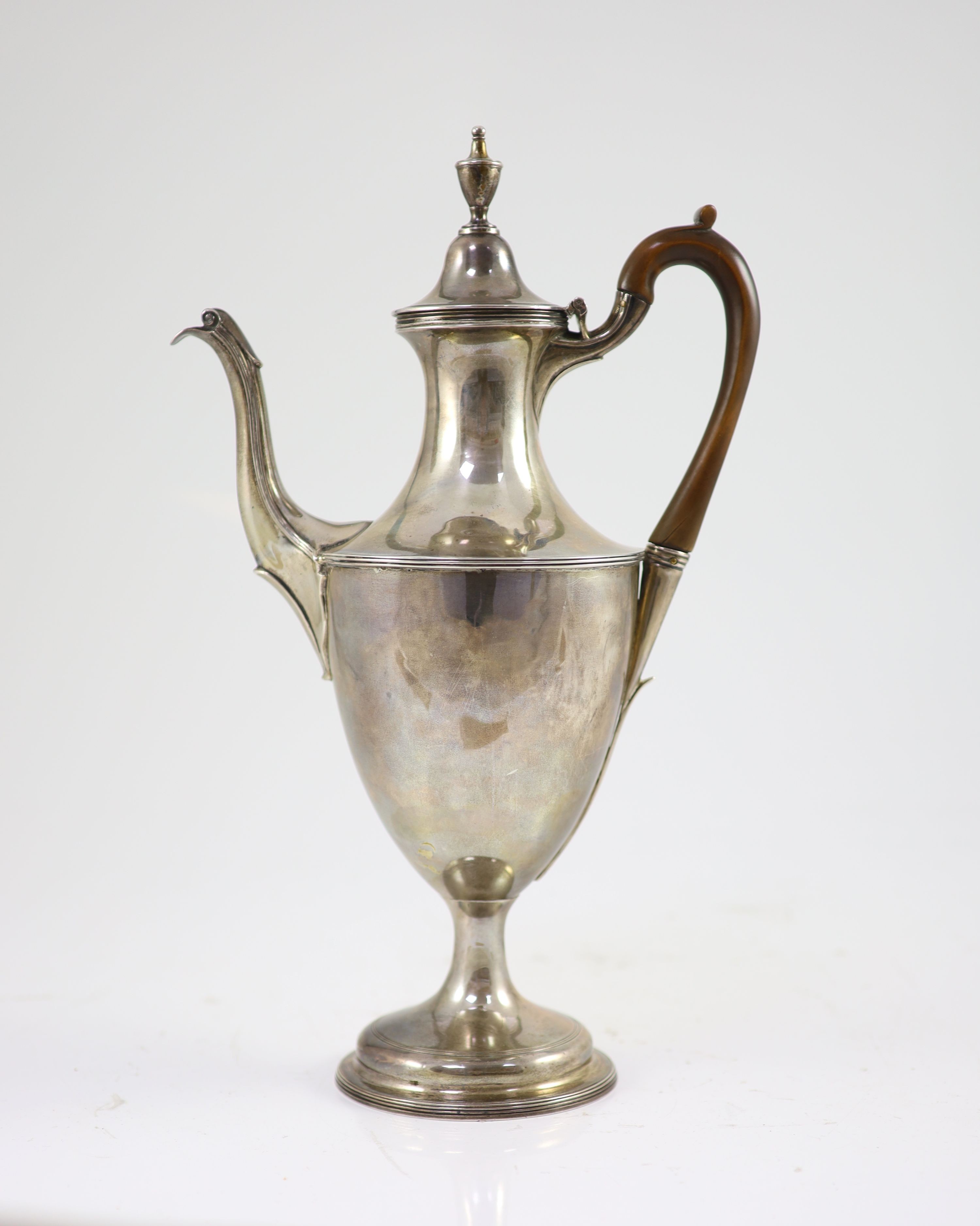 A George III silver urn shaped coffee pot by Godbehere & Wigan
